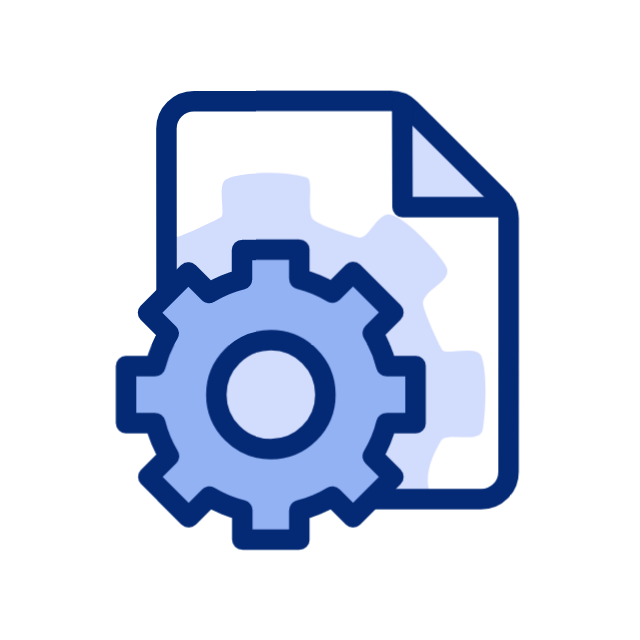 An animated file with the settings icon used to represent document managements.